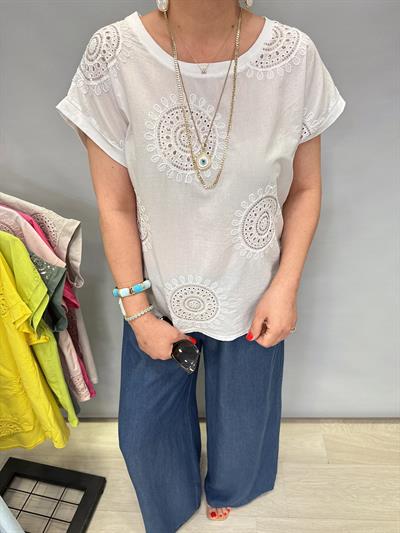 2136 Italyan Payet detay Bluz Beyaz