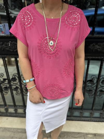 2136 Italyan Payet detay Bluz Fuşya