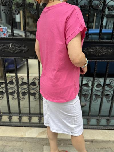 2136 Italyan Payet detay Bluz Fuşya