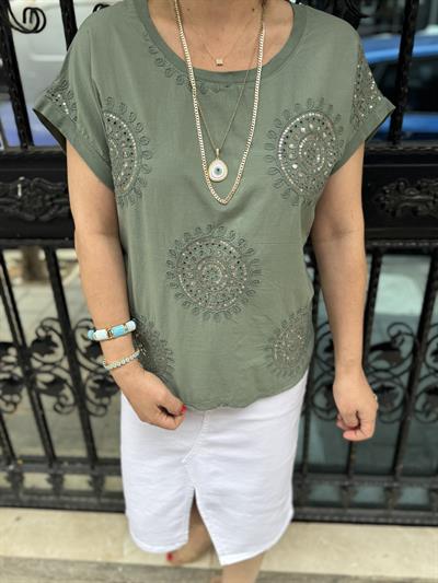 2136 Italyan Payet detay Bluz Haki