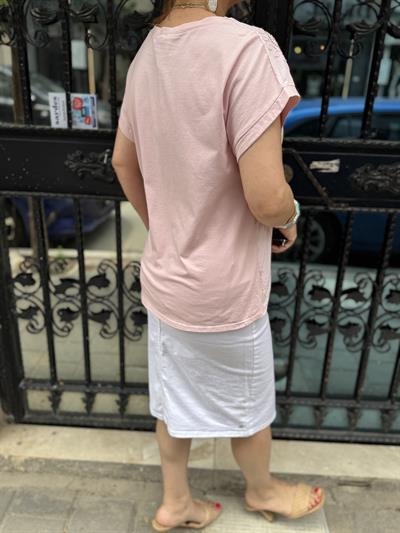 2136 Italyan Payet detay Bluz Pudra 