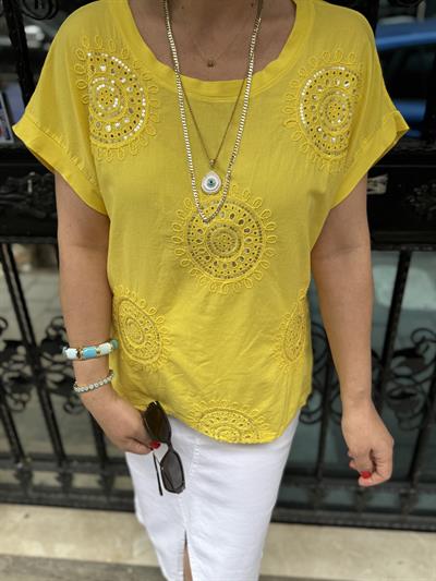 2136 Italyan Payet detay Bluz Sarı