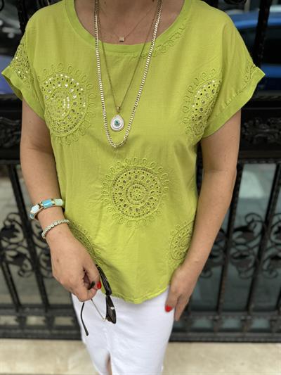 2136 Italyan Payet detay Bluz Yeşil