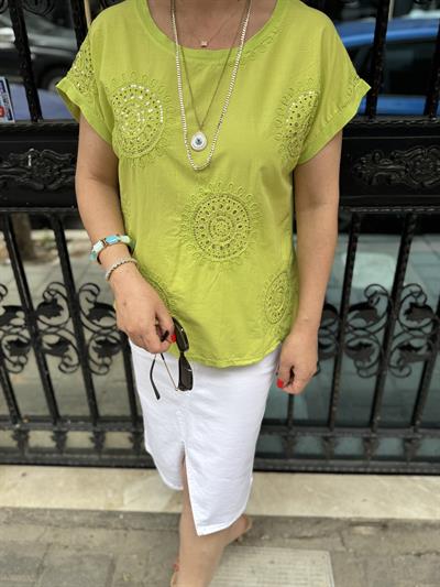 2136 Italyan Payet detay Bluz Yeşil