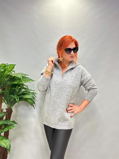 21745 YAKA FERMUAR ESNEK KAZAK GRİ