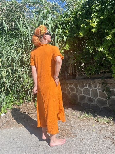 2205 PANDORA Pamuklu Elbise Turuncu