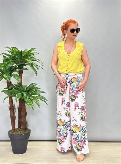 2209 Italyan Keten Pantolon Beyaz