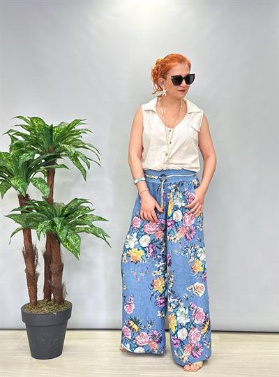 2209 Italyan Keten Pantolon Mavi