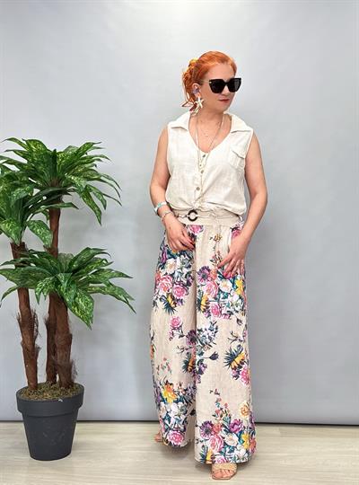 2209 Italyan Keten Pantolon Taş