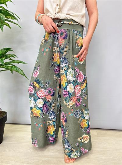 2209 Italyan Keten Pantolon Yeşil