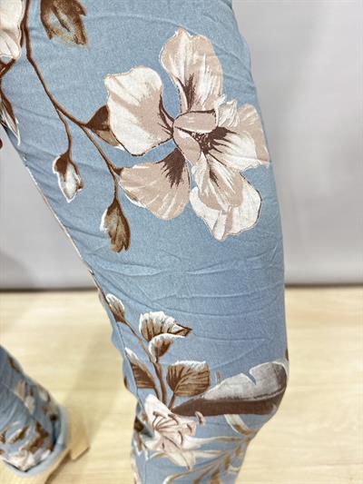 2238 Italyan Çiçek Desenli Likralı Pantolon Mavi 
