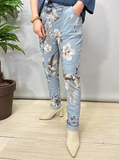 2238 Italyan Çiçek Desenli Likralı Pantolon Mavi 