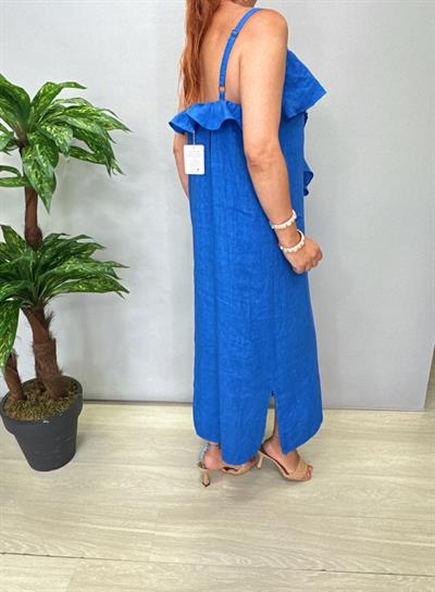 2240 Italyan Keten Elbise Saks Mavi