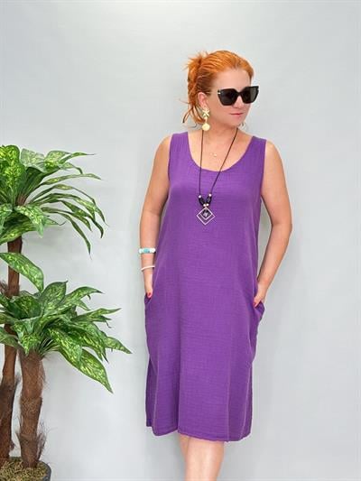 2260 Pamuklu Müslin Elbise Mor