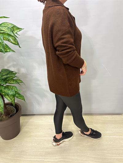 22733 DÜĞME DETAY TASARIM KAZAK Acı Kahve