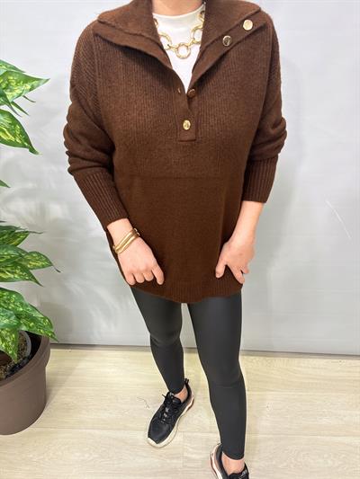 22733 DÜĞME DETAY TASARIM KAZAK Acı Kahve