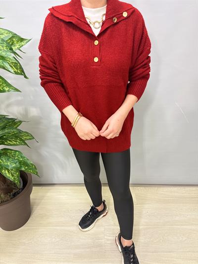 22733 DÜĞME DETAY TASARIM KAZAK Bordo