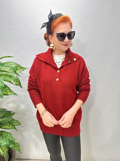 22733 DÜĞME DETAY TASARIM KAZAK Bordo