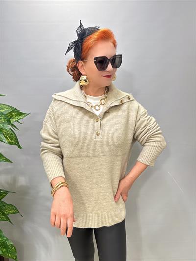 22733 DÜĞME DETAY TASARIM KAZAK Taş