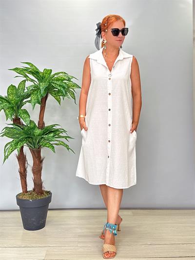 2288 Pamuklu Gömlek Elbise Beyaz
