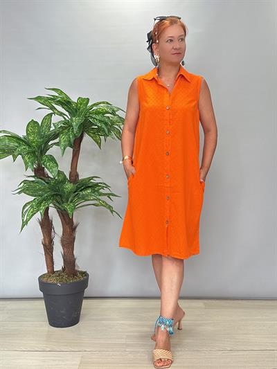 2288 Pamuklu Gömlek Elbise Turuncu