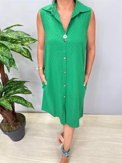 2288 Pamuklu Gömlek Elbise Yeşil