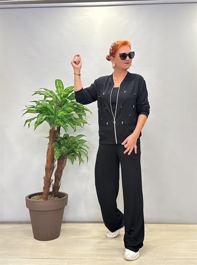 2289 Taş Detaylı Takım Siyah(ARA BEDENLER 1 BEDEN KÜÇÜK ALABİLİR)