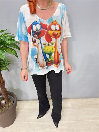 2295 Italyan Dijital Baskı Merserize Bluz 