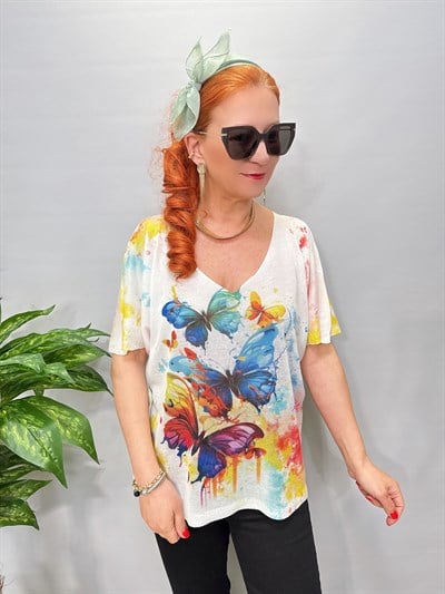 2295 Italyan Dijital Baskı Merserize Bluz 