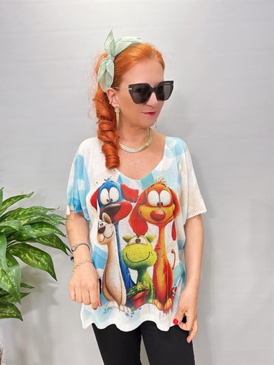 2295 Italyan Dijital Baskı Merserize Bluz 