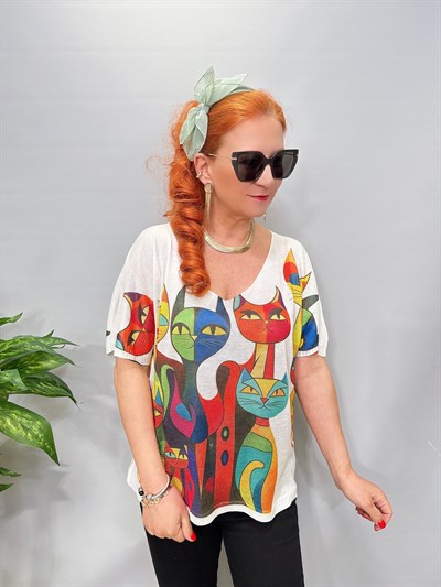 2295 Italyan Dijital Baskı Merserize Bluz 