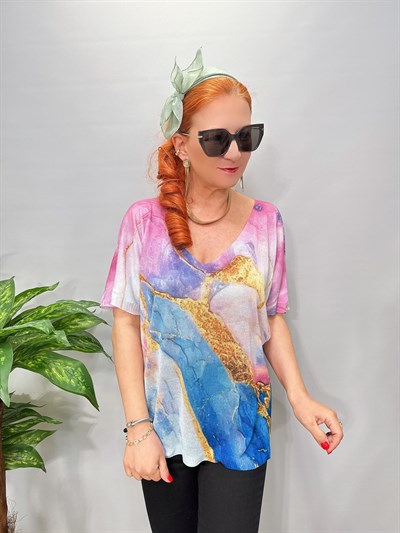 2295 Italyan Dijital Baskı Merserize Bluz 