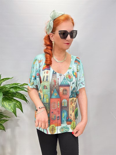 2295 Italyan Dijital Baskı Merserize Bluz 