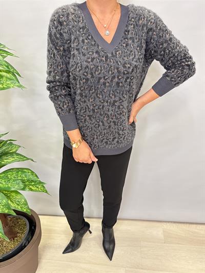 2324 Leopar Desen Triko Kazak Antrasit