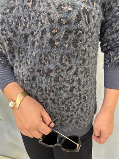 2324 Leopar Desen Triko Kazak Antrasit