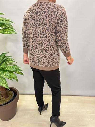 2324 Leopar Desen Triko Kazak Kahve