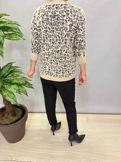 2324 Leopar Desen Triko Kazak Krem 