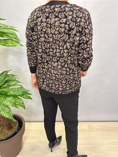 2324 Leopar Desen Triko Kazak Siyah