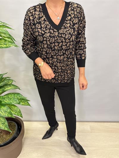 2324 Leopar Desen Triko Kazak Siyah