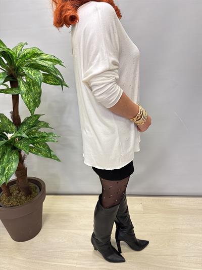 2326 Italyan Sim Detaylı Triko Bluz Ekru