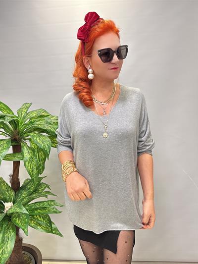 2326 Italyan Sim Detaylı Triko Bluz Gri