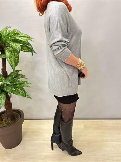 2326 Italyan Sim Detaylı Triko Bluz Gri
