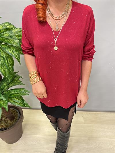 2326 Italyan Sim Detaylı Triko Bluz Bordo