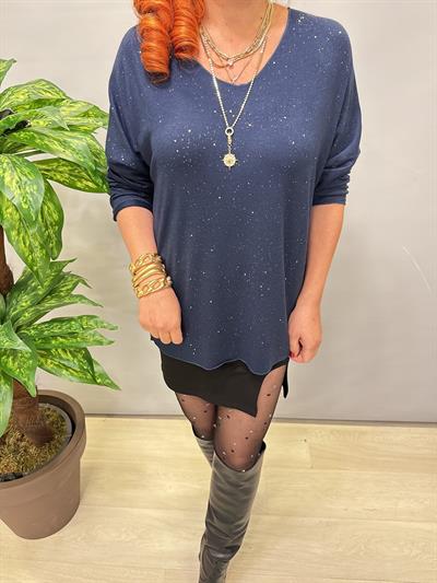 2326 Italyan Sim Detaylı Triko Bluz Lacivert