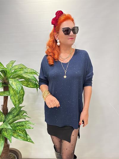 2326 Italyan Sim Detaylı Triko Bluz Lacivert