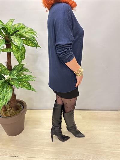 2326 Italyan Sim Detaylı Triko Bluz Lacivert