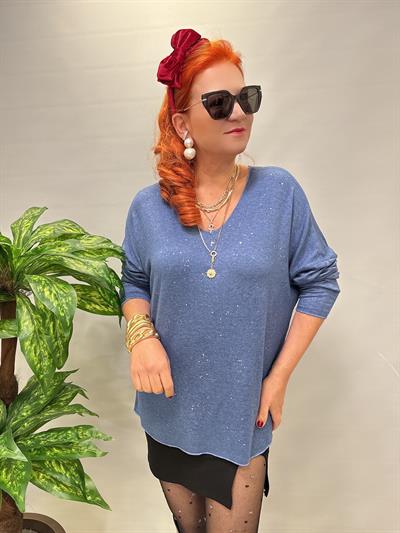 2326 Italyan Sim Detaylı Triko Bluz Mavi