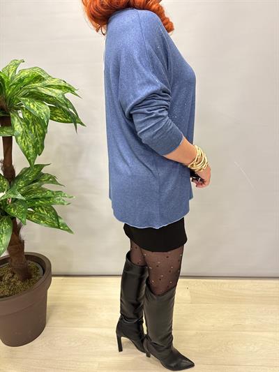 2326 Italyan Sim Detaylı Triko Bluz Mavi