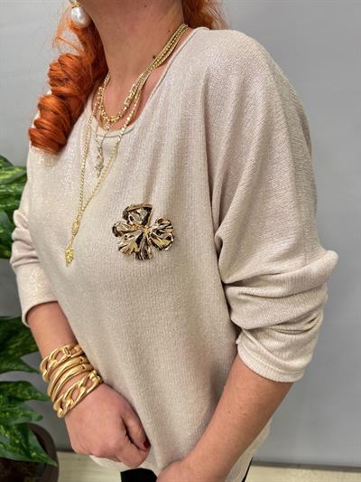 2327 Varak Detaylı Triko Bluz Taş