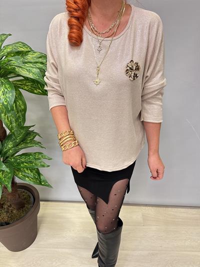 2327 Varak Detaylı Triko Bluz Taş